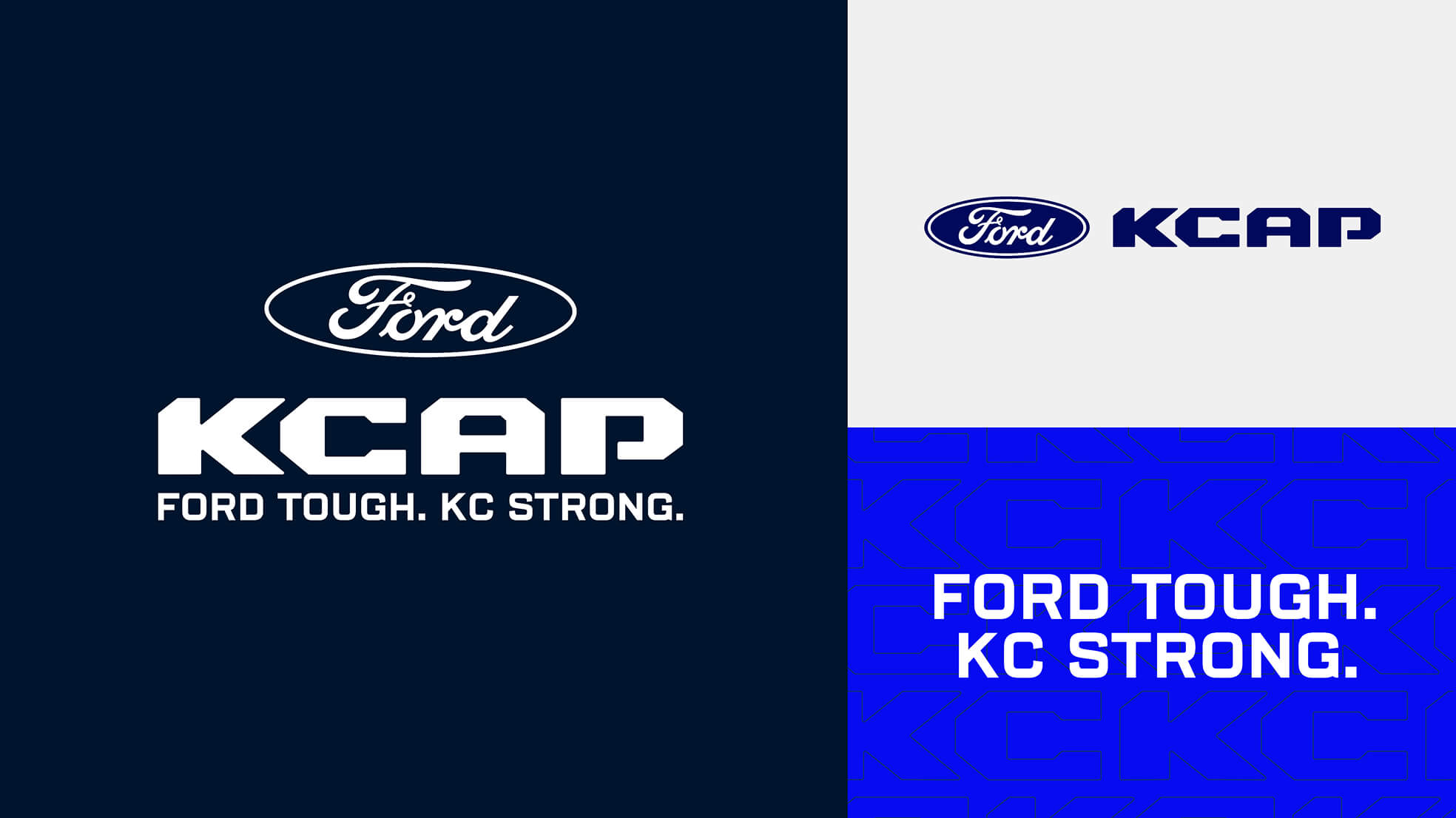 Graphic design featuring the Ford logo, KCAP initials, and the tagline 'Ford Tough. KC Strong.' in strong block lettering.