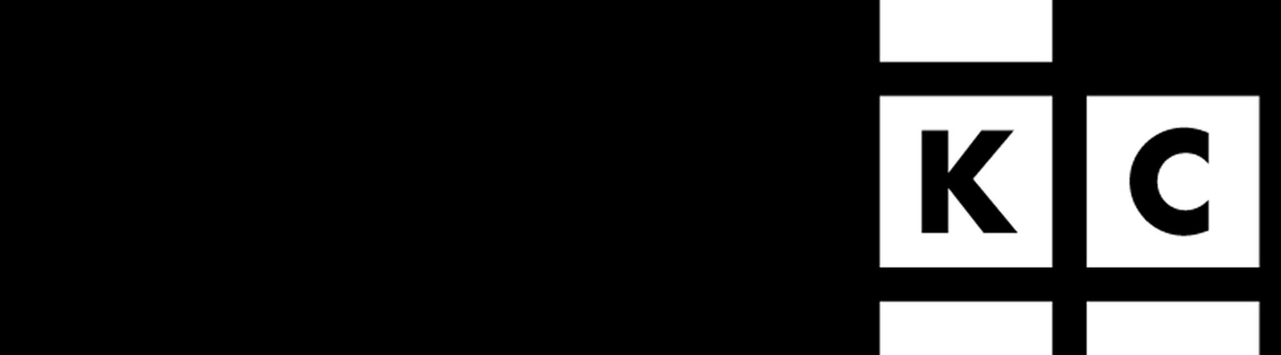 Minimalist black background with white crossword-style squares forming a heart shape, spelling out the letters K, C, A, and I.